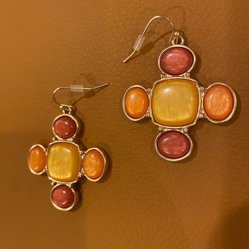 Elegant Gold and Orange Earrings